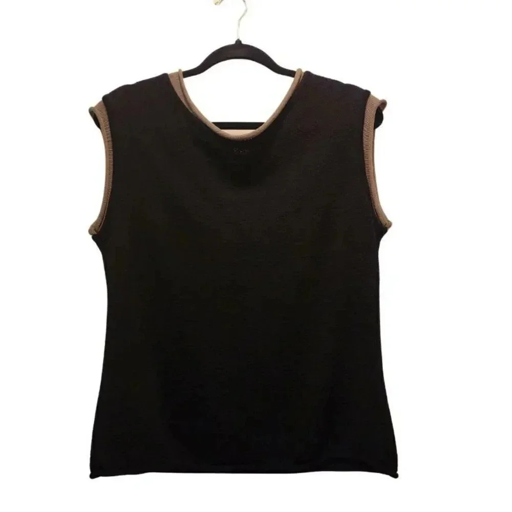 New $285 Annette Gortz Black Olive Sleeveless Stretch Sweater Size Large SIM5506